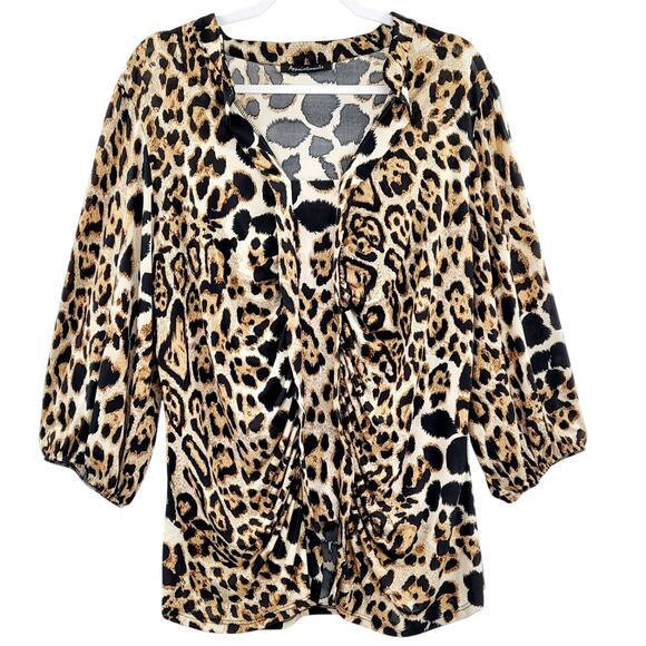 Appointments Leopard Print Loose Long Sleeve V-Neck Blouse Top Women's Size L - Picture 1 of 5